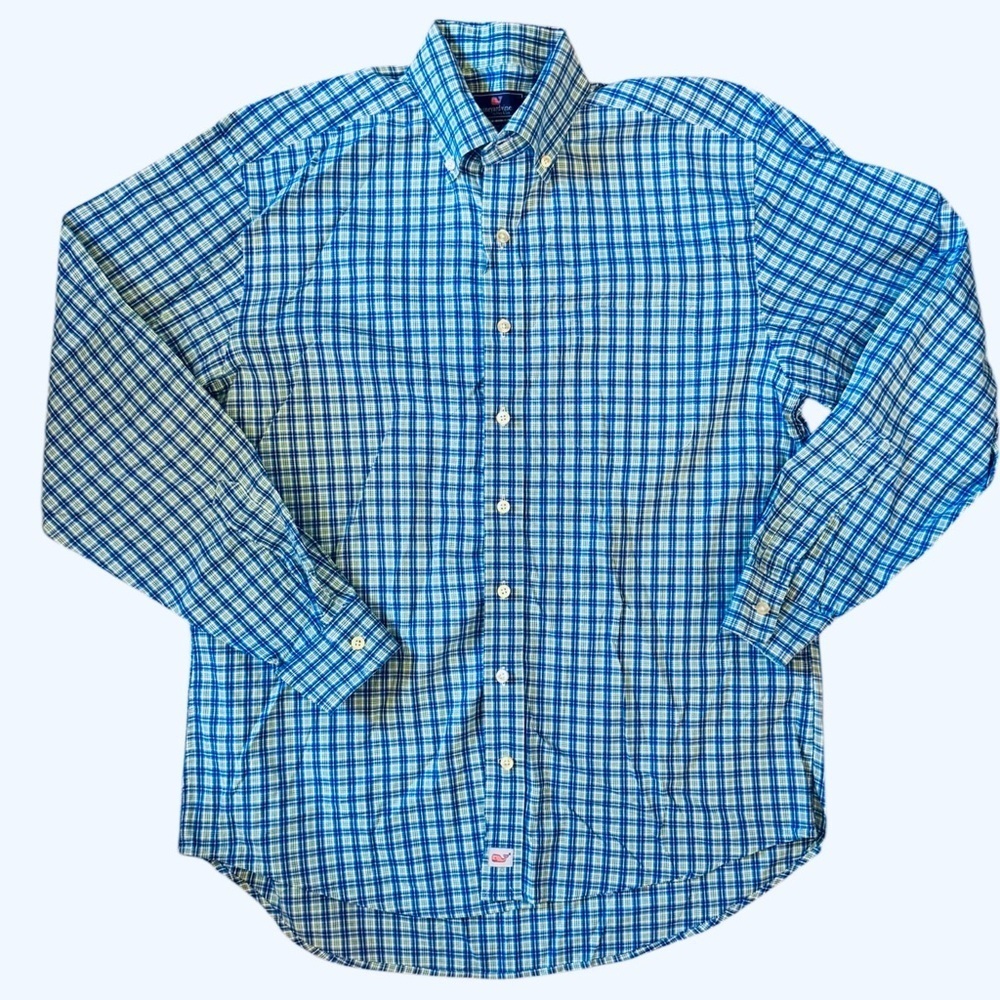 Vineyard Vines Murray Shirt green and blue plaid size medium excellent condition - Picture 3 of 8